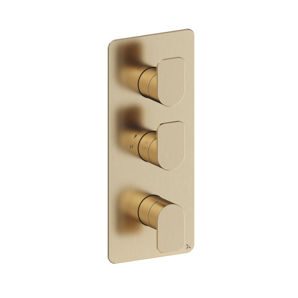 Crosswater Fuse Brushed Brass Thermostatic 2 Outlet 3 Handle Shower Valve